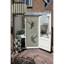 Vliegengordijn Zwaluwen - Creme/Zwart - 90 X 210cm - Sun-Arts -Huisdecoratie vliegengordijn zwaluwen creme zwart 90 x 210cm sun arts 90 4 4