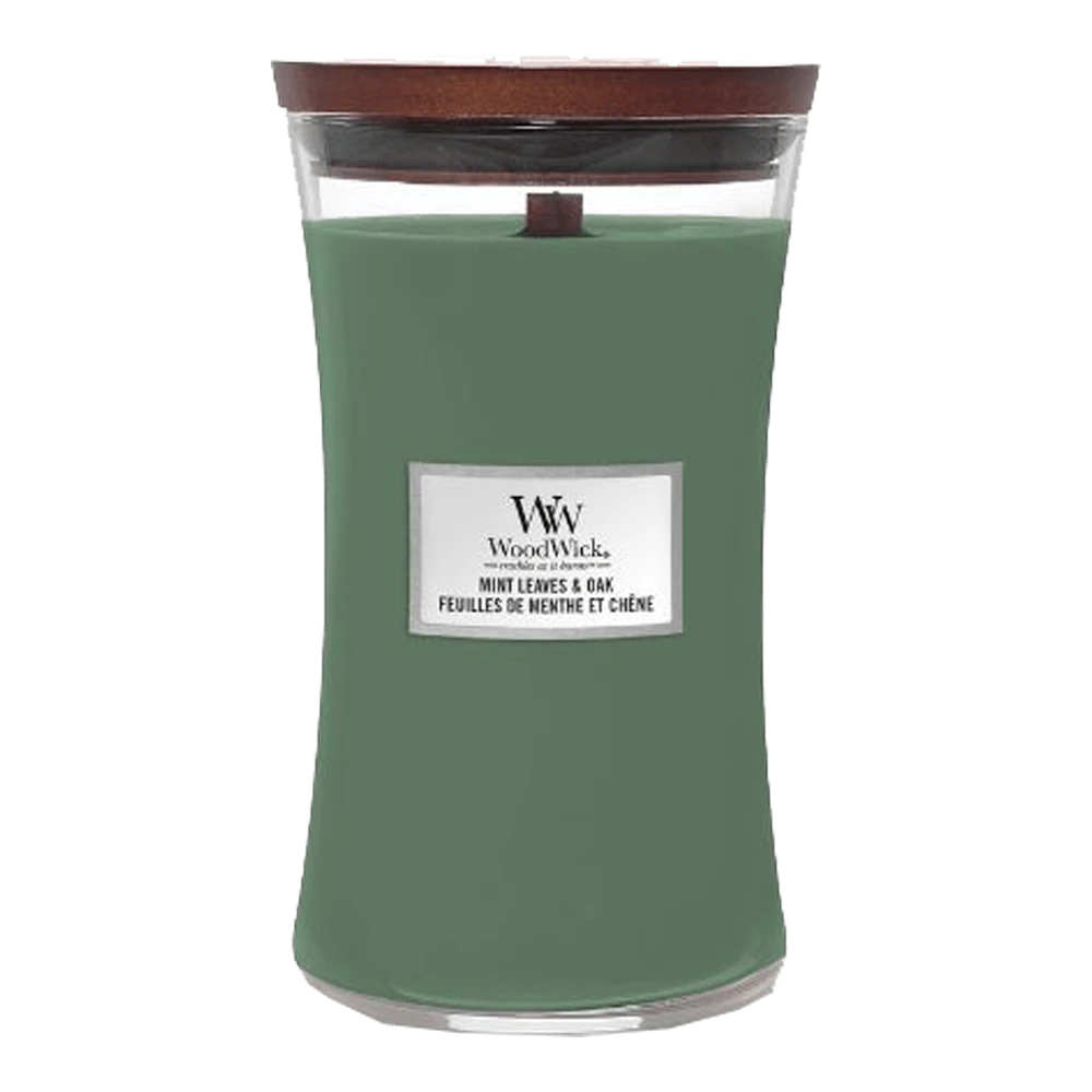 Woodwick Mint Leaves & Oak Large Candle - Geurkaars 3 Woodwick Mint Leaves & Oak Large Candle - Geurkaars