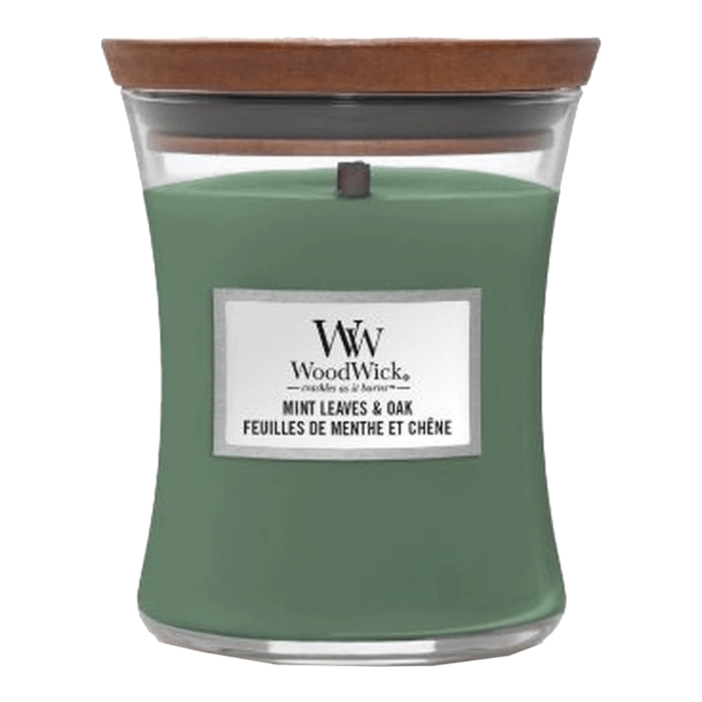 Woodwick Mint Leaves & Oak Medium Candle - Geurkaars 3 Woodwick Mint Leaves & Oak Medium Candle - Geurkaars